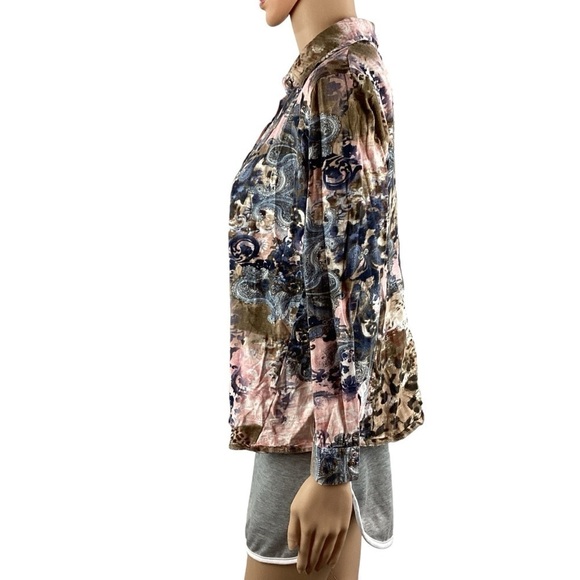 Soft Surroundings Wild Side Button Up Top Size M Multicolor Print - Picture 4 of 7